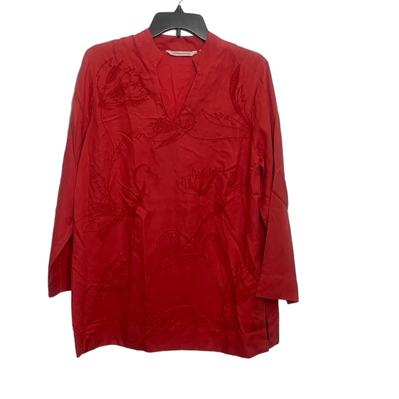 Soft Surroundings M Tunic Embroidered Design Tangerine 100% Lyocell - Picture 5 of 7